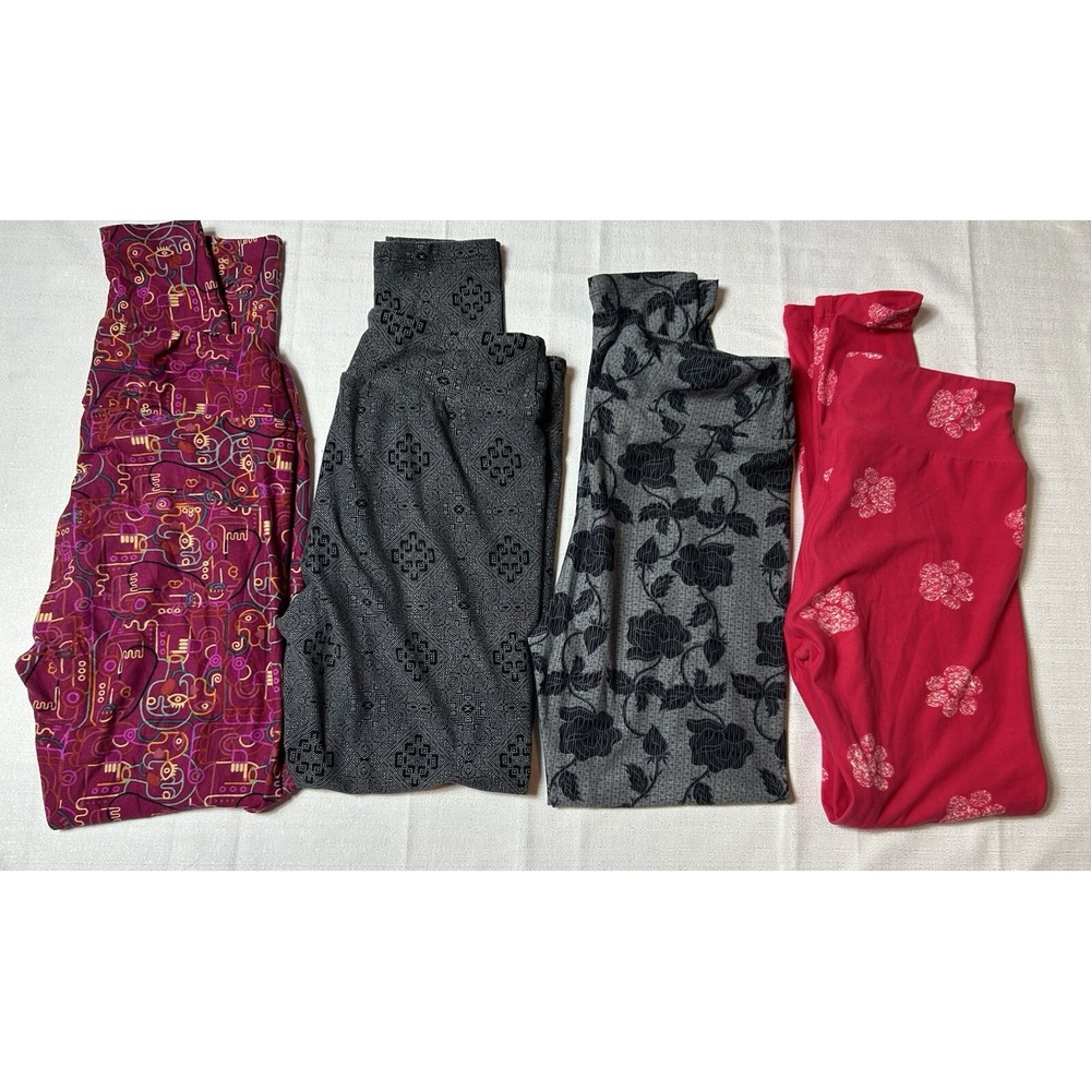 Lot Of 4- LuLaRoe Legging Sz One Size Floral Paw Prints